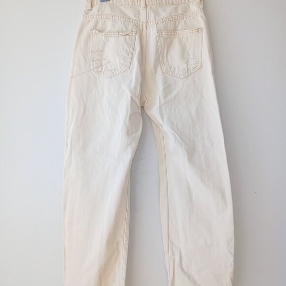Zara Denim Collection Distressed High-Rise Button Fly Jeans - Off White, Size 00 - Picture 6 of 8
